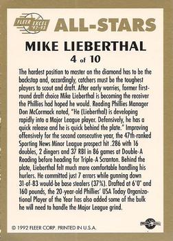 1992-93 Fleer Excel - All-Stars #4 Mike Lieberthal Back