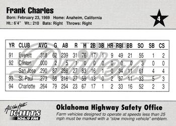 1995 Tulsa Drillers #4 Frank Charles Back