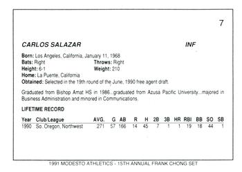 1991 Chong Modesto A's #7 Carlos Salazar Back