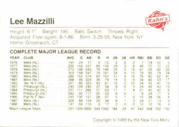 1989 Kahn's New York Mets #NNO Lee Mazzilli Back