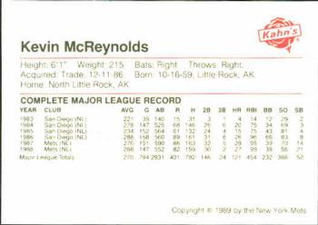 1989 Kahn's New York Mets #NNO Kevin McReynolds Back