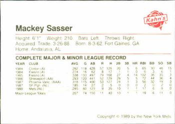 1989 Kahn's New York Mets #NNO Mackey Sasser Back