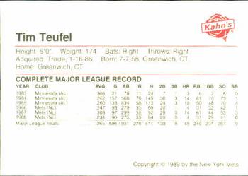 1989 Kahn's New York Mets #NNO Tim Teufel Back