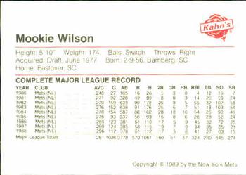 1989 Kahn's New York Mets #NNO Mookie Wilson Back