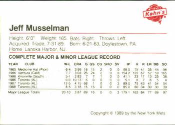 1989 Kahn's New York Mets #NNO Jeff Musselman Back