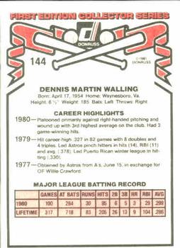 1981 Donruss #144 Dennis Walling Back