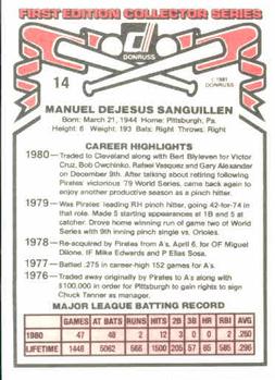 1981 Donruss #14 Manny Sanguillen Back