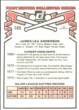 1981 Donruss #165 Jim Anderson Back
