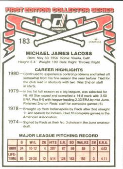 1981 Donruss #183 Mike LaCoss Back