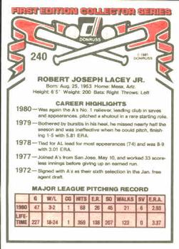 1981 Donruss #240 Bob Lacey Back