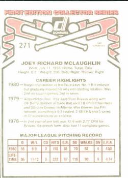 1981 Donruss #271 Joey McLaughlin Back