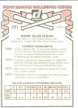 1981 Donruss #291 Mark Clear Back