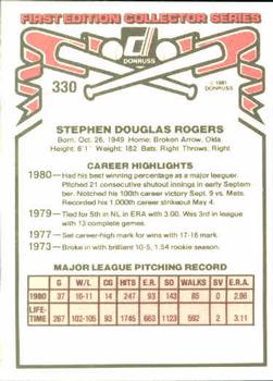 1981 Donruss #330 Steve Rogers Back