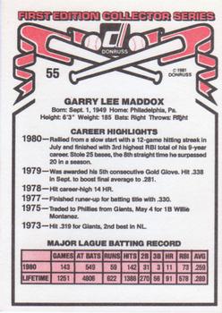 1981 Donruss #55 Garry Maddox Back
