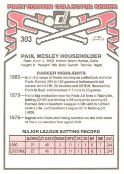1981 Donruss #303 Paul Householder Back