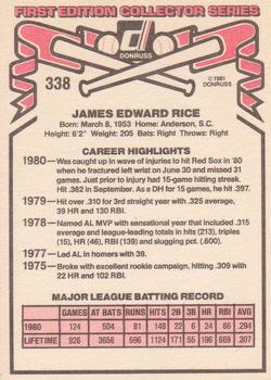 1981 Donruss #338 Jim Rice Back