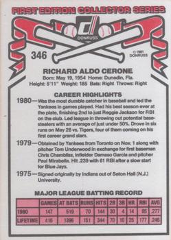 1981 Donruss #346 Rick Cerone Back