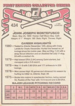 1981 Donruss #434 John Montefusco Back