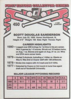 1981 Donruss #450 Scott Sanderson Back