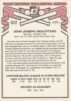 1981 Donruss #522 Joe Amalfitano Back