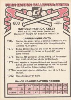1981 Donruss #600 Pat Kelly Back