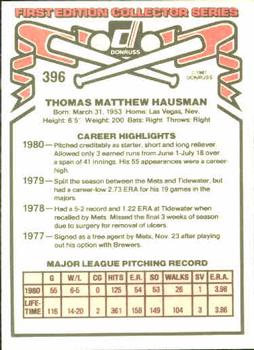 1981 Donruss #396 Tom Hausman Back