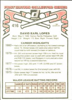 1981 Donruss #416 Dave Lopes Back
