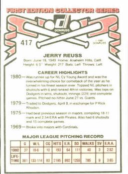1981 Donruss #417 Jerry Reuss Back