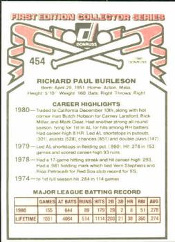 1981 Donruss #454 Rick Burleson Back