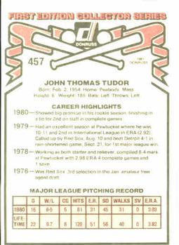 1981 Donruss #457 John Tudor Back