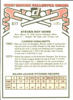 1981 Donruss #511 Steve Howe Back