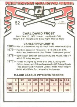1981 Donruss #52 Dave Frost Back