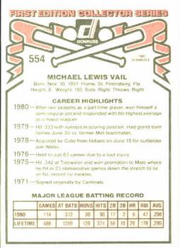1981 Donruss #554 Mike Vail Back