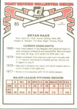 1981 Donruss #85 Moose Haas Back