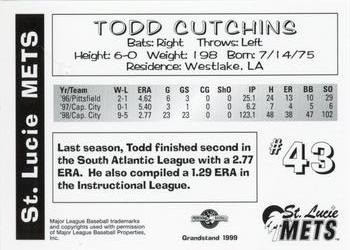 1999 Grandstand St. Lucie Mets #NNO Todd Cutchins Back