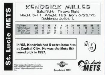 1999 Grandstand St. Lucie Mets #NNO Kendrick Miller Back