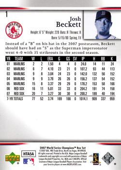2007 Upper Deck World Series Champions Boston Red Sox #1 Josh Beckett Back