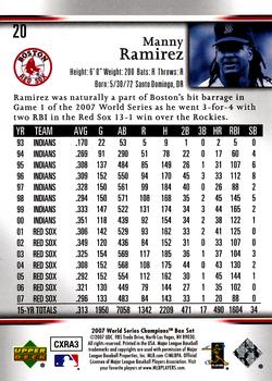 2007 Upper Deck World Series Champions Boston Red Sox #20 Manny Ramirez Back