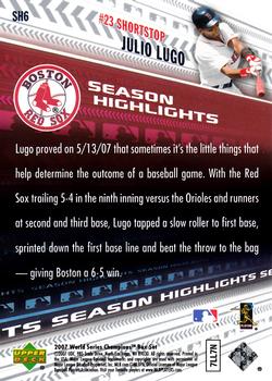 2007 Upper Deck World Series Champions Boston Red Sox #SH6 Julio Lugo Back