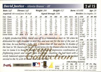 1997 Score Atlanta Braves #2 David Justice Back