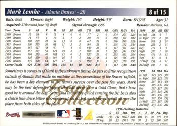 1997 Score Atlanta Braves #8 Mark Lemke Back