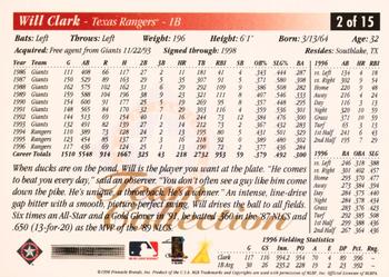 1997 Score Texas Rangers #2 Will Clark Back