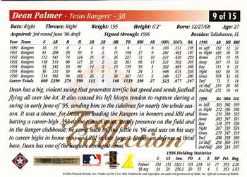 1997 Score Texas Rangers #9 Dean Palmer Back