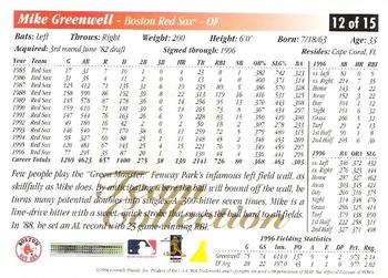 1997 Score Boston Red Sox #12 Mike Greenwell Back