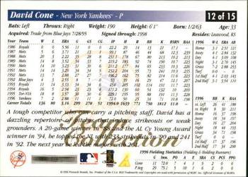 1997 Score New York Yankees #12 David Cone Back
