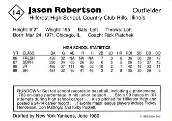 1989 Little Sun High School Prospects #14 Jason Robertson Back
