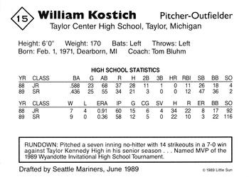 1989 Little Sun High School Prospects #15 Bill Kostich Back