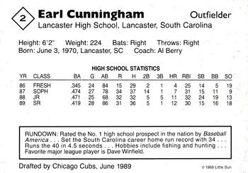 1989 Little Sun High School Prospects #2 Earl Cunningham Back