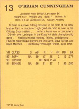 1991 Little Sun High School Prospects #13 O'Brian Cunningham Back