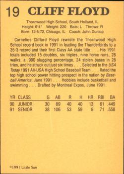 1991 Little Sun High School Prospects #19 Cliff Floyd Back